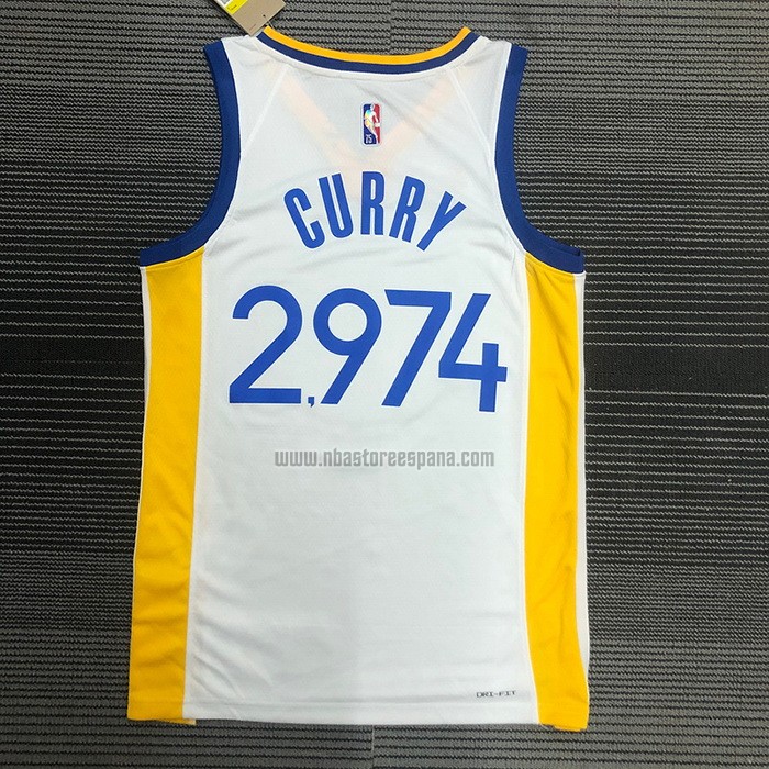 Camiseta Golden State Warriors Stephen Curry 2974th 3 Points Blanco